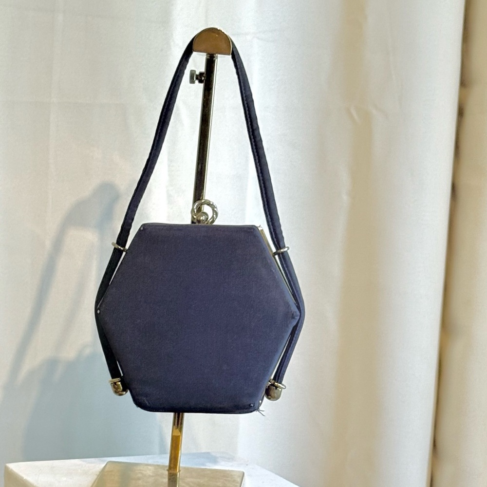 Navy blue vintage 1940’s hexagon bag with gold hardware bag